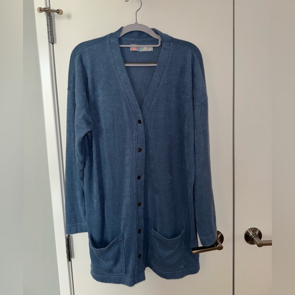 Free People Beach Oversized Blue Cardigan Sweater